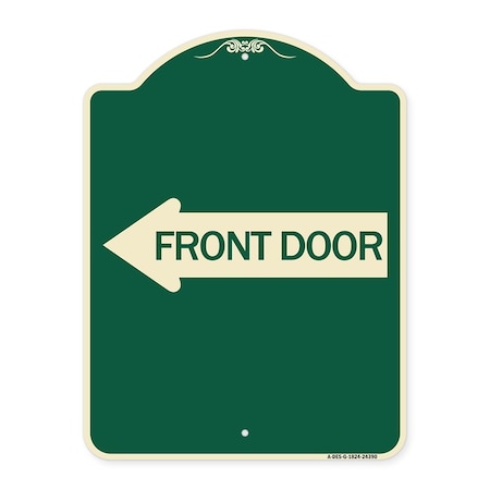 Signmission Front Door With Left Arrow Heavy-Gauge Aluminum Architectural Sign, 24" x 18", G-1824-24390 A-DES-G-1824-24390